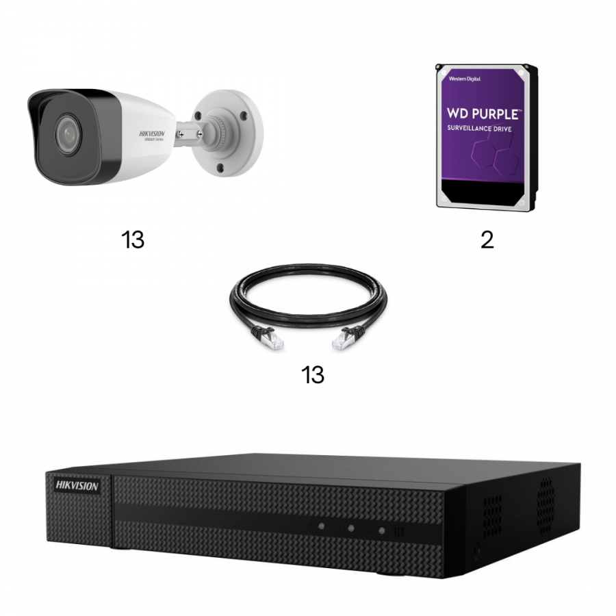 Kit vidéosurveillance 13 caméras | 1080P | IP PoE | 13 câbles RJ45 20/30/40/50 mètres | 2 HDD 1 à 6 To | Tubes Hiwatch Kit vidéosurveillance 13 caméras | 1080P | IP PoE | 13 câbles RJ45 20/30/40/50 mètres | 2 HDD 1 à 6 To | Tubes Hiwatch