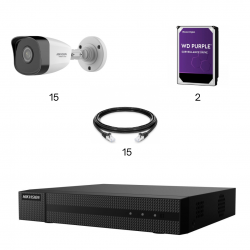 Kit vidéosurveillance 15 caméras | 4 MP | IP PoE | 15 câbles RJ45 20/30/40/50 mètres | 2 HDD 1 à 6 To | Tubes Hiwatch