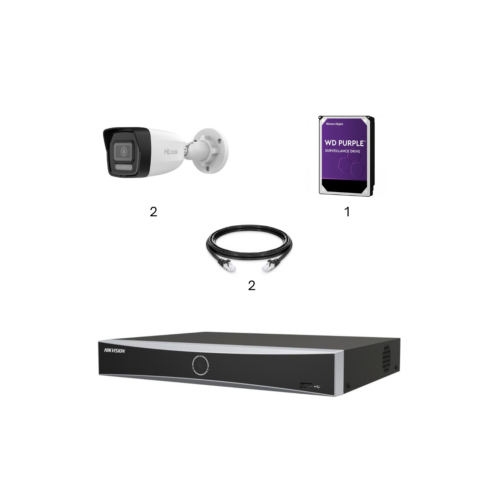 Kit vidéosurveillance 2 caméras tube réseau Hilook | 4 MP | IP PoE | Fixe | Microphone