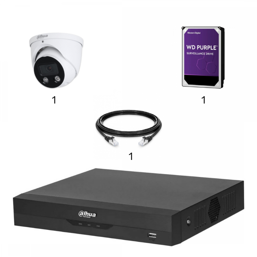 Kit vidéosurveillance 1 caméra dôme réseau Dahua | 8 MP (4K) | IP PoE | TioC 2.0 - Wizsense | Alarme | Microphone