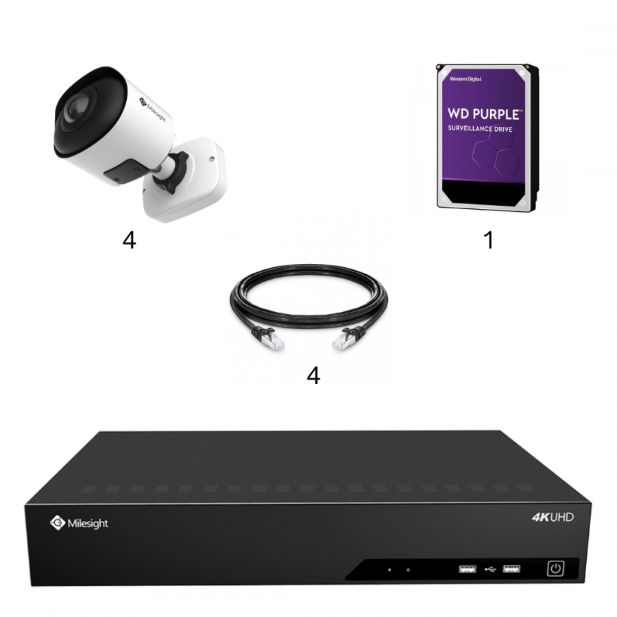 Kit vidéosurveillance 4 caméras 180° | 4K | IP PoE | 4 câbles RJ45 20/30/40/50 mètres | HDD 1 à 6 To | Tube Milesight Kit vidéosurveillance 4 caméras 180° | 4K | IP PoE | 4 câbles RJ45 20/30/40/50 mètres | HDD 1 à 6 To | Tube Milesight