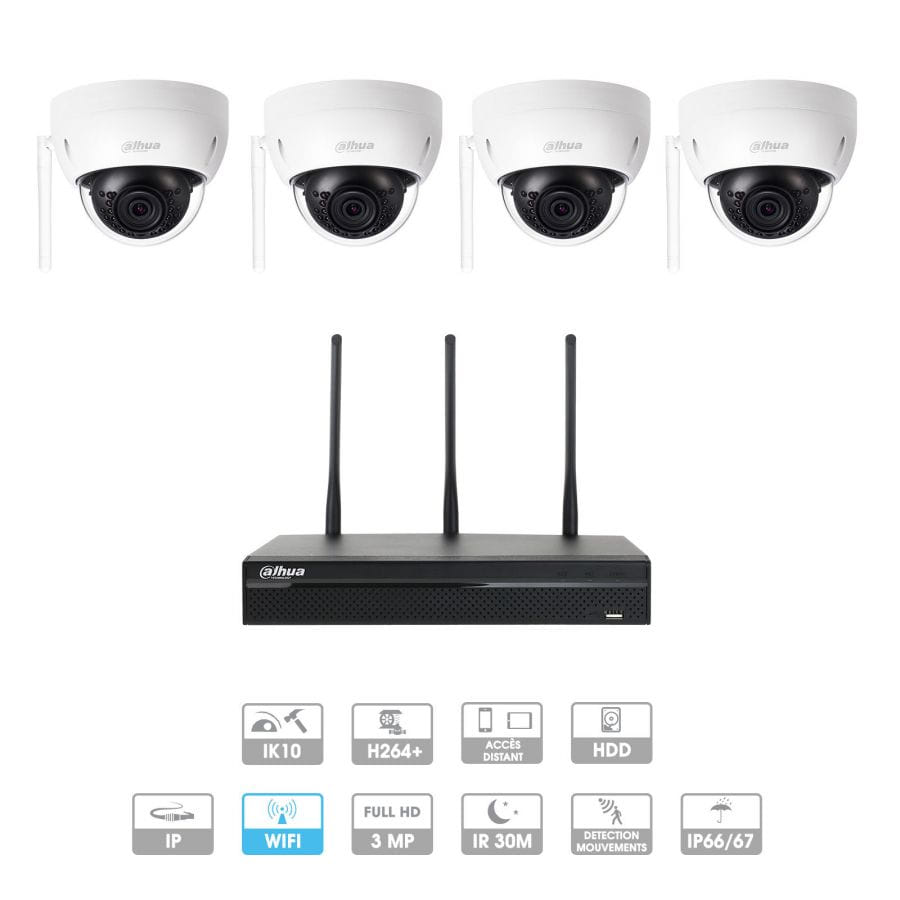 Kit vidéosurveillance 1 à 4 caméras | Domes Dahua | 3MP | IP WIFI | Antivandalisme