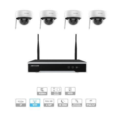 Kit vidéosurveillance 4 caméras | Dômes Hikvision | 4 MP | IP WIFI | Micro