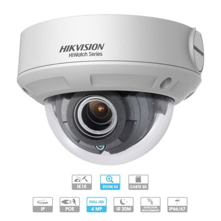 Caméra Hikvision Hiwatch dôme 4 MP IP PoE Antivandalisme