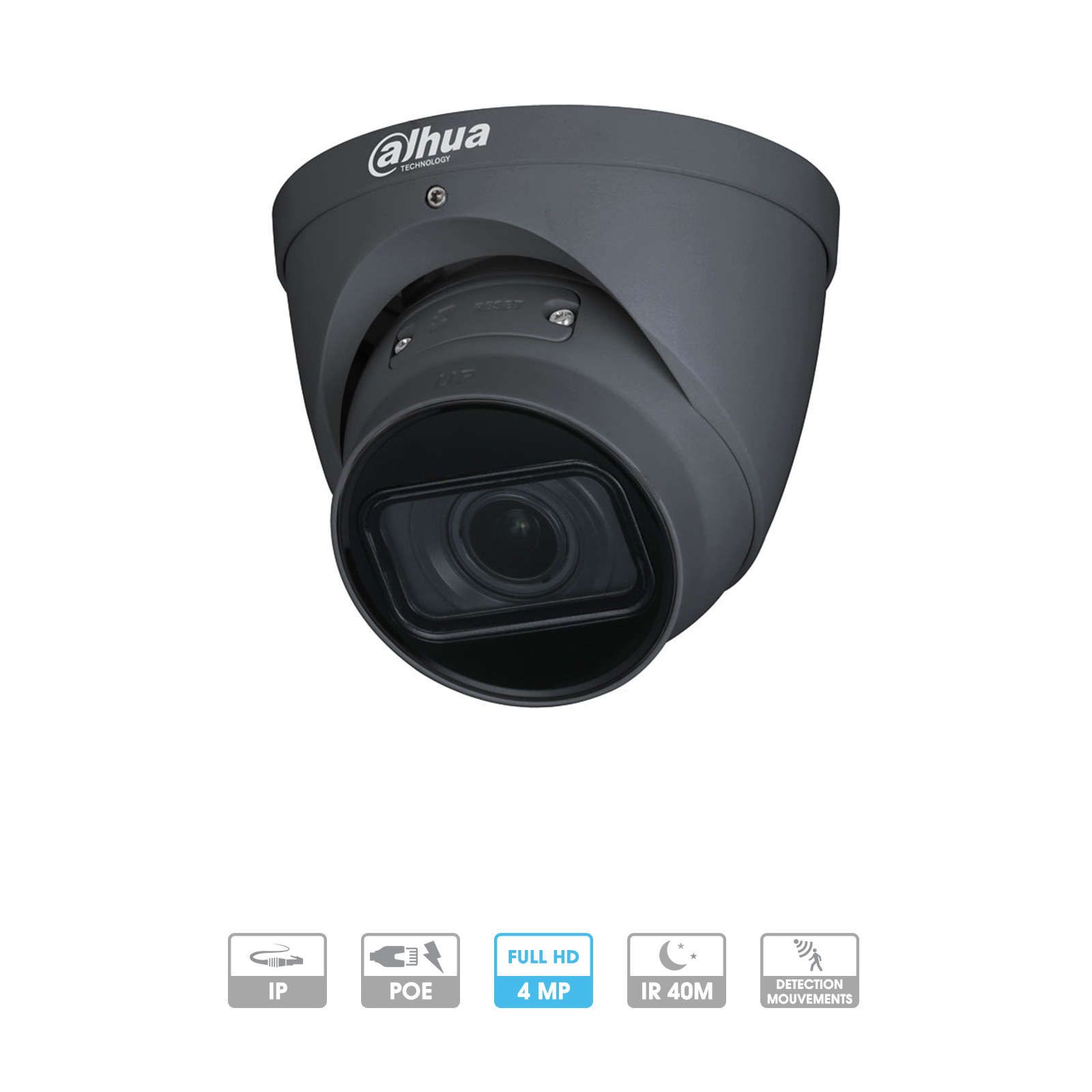 Caméra Dahua IP Dôme 4 MP optique motorisée Dark Grey