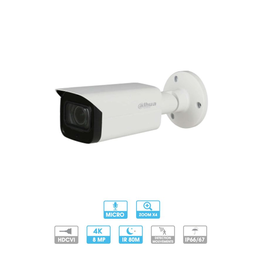 Caméra Dahua | Tube | 8 MP (4K) | HDCVI | Objectif zoom x4 motorisé