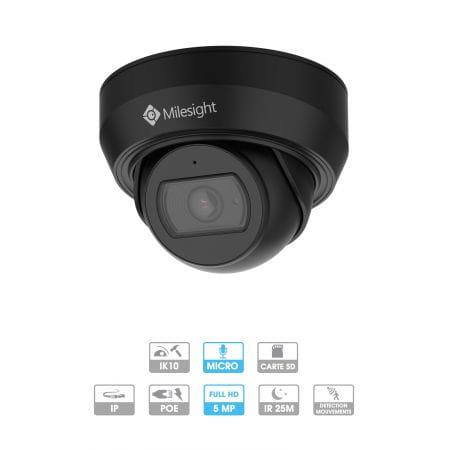Caméra mini-dôme Milesight | 5 MP | IP PoE | Antivandalisme | Microphone intégré
