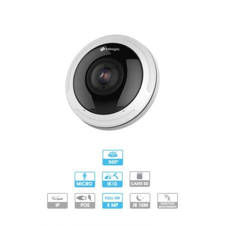 Caméra fisheye Milesight | 5MP | IP PoE | 360° (au plafond) | Microphone | Antivandalisme