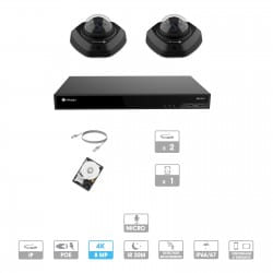 Kit vidéosurveillance 2 caméras | 4K | IP PoE | 2 câbles RJ45 20/30/40/50 mètres | HDD 1 à 6 To | Dôme Milesight | Noire