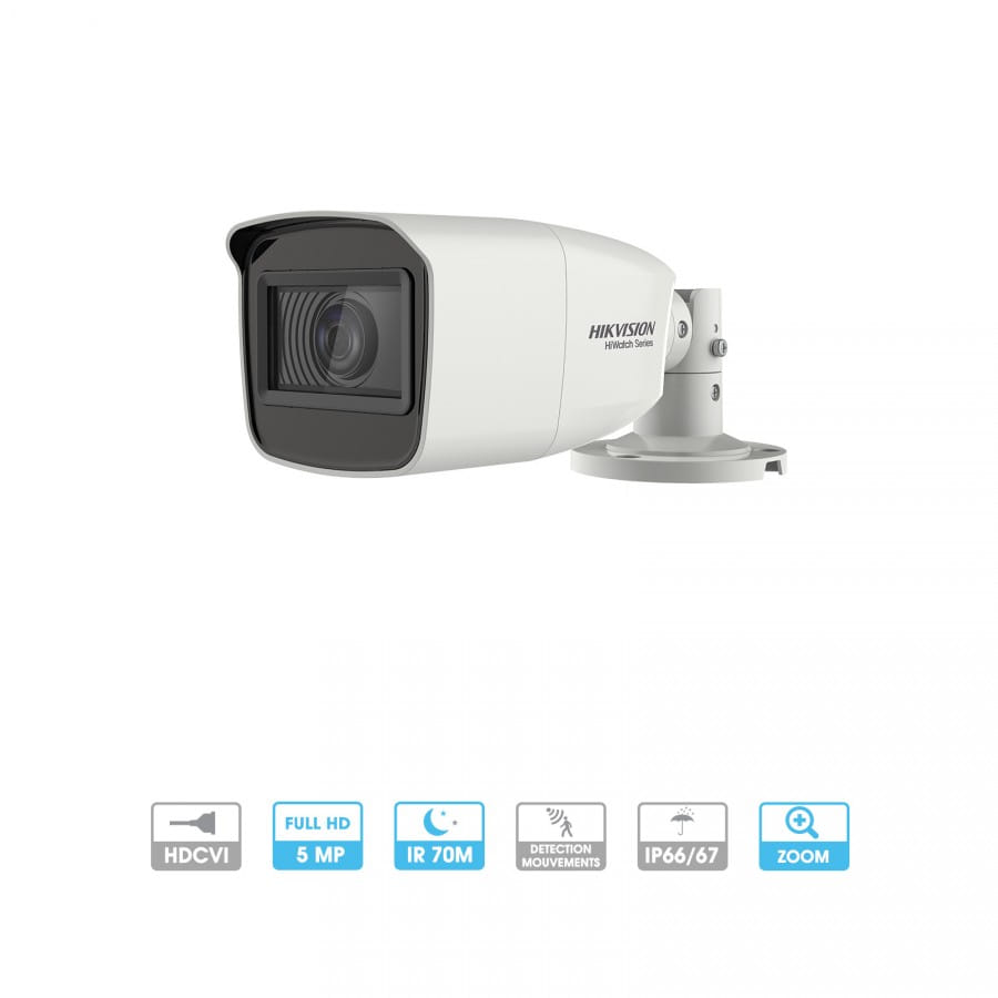 Caméra Hikvision Hiwatch | Tube | 2 MP | 4 en 1 TVI/AHD/CVI/CVBS | Zoom x4 | Infrarouge 70 mètres