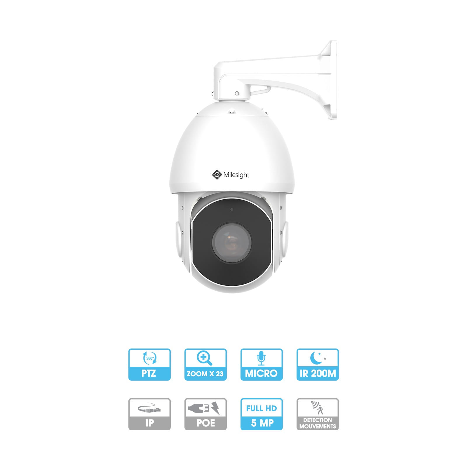 Caméra dôme Milesight | 5 MP | IP PoE | Zoom x23 | PTZ (rotative)