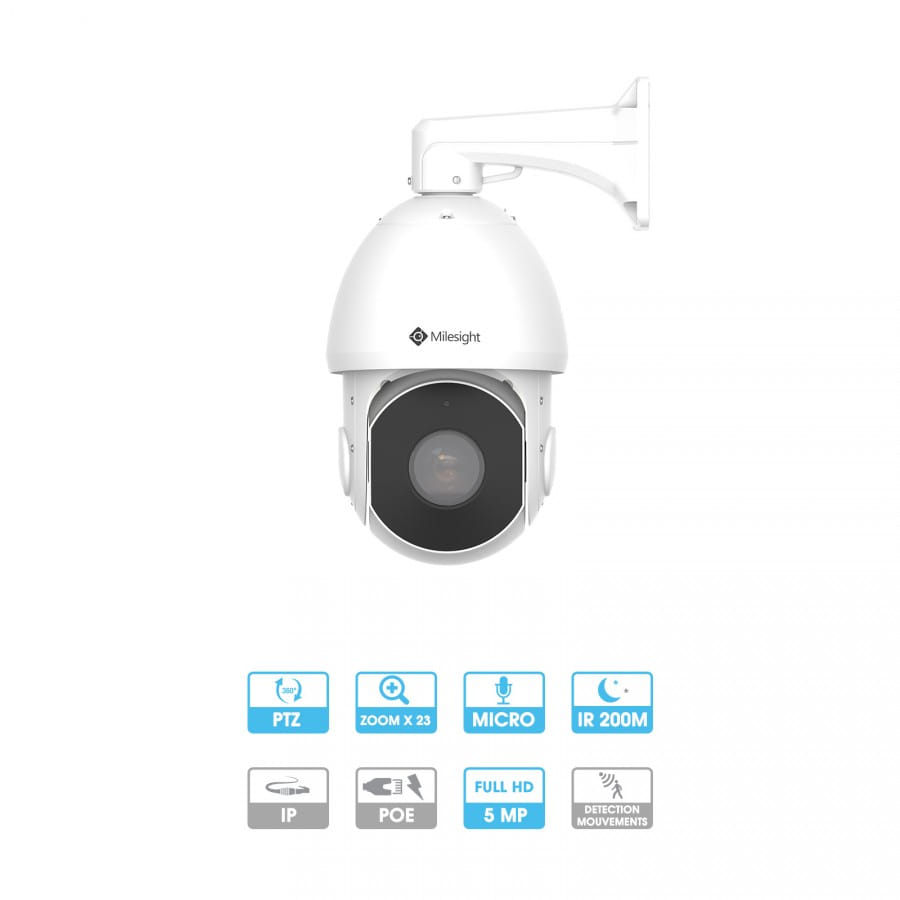 Caméra dôme Milesight | 5 MP | IP PoE | Zoom x23 | PTZ (rotative)