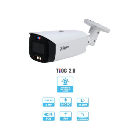 Caméra Dahua WizSense - TiOC 2.0 | Tube | 5 MP | IP | Alarme par clignotement lumineux | Différence humain / véhicule