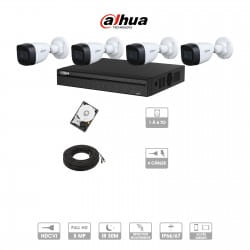 Kit vidéosurveillance 4 caméras | 5MP HD | 4 câbles 20 mètres | HDD 1To | Tube Dahua