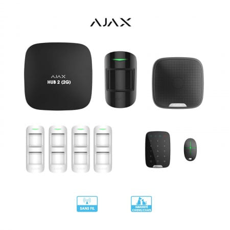Alarme sans fil Ajax Systems | Kit périmétrique | Protection extérieure | Détecteurs, sirène, clavier, centrale | Couleur noire