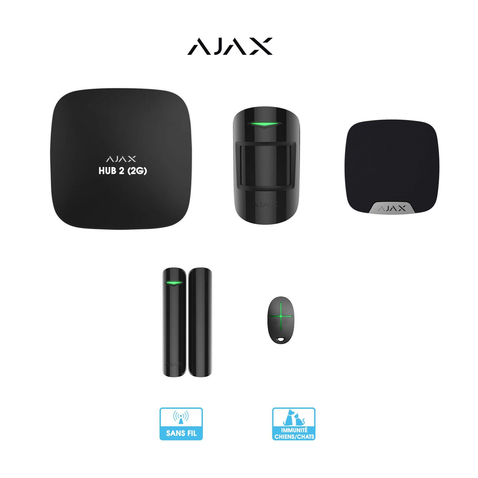 Alarme sans fil Ajax Systems | Kit appartement | Protection intérieure | Détecteurs, sirène, centrale