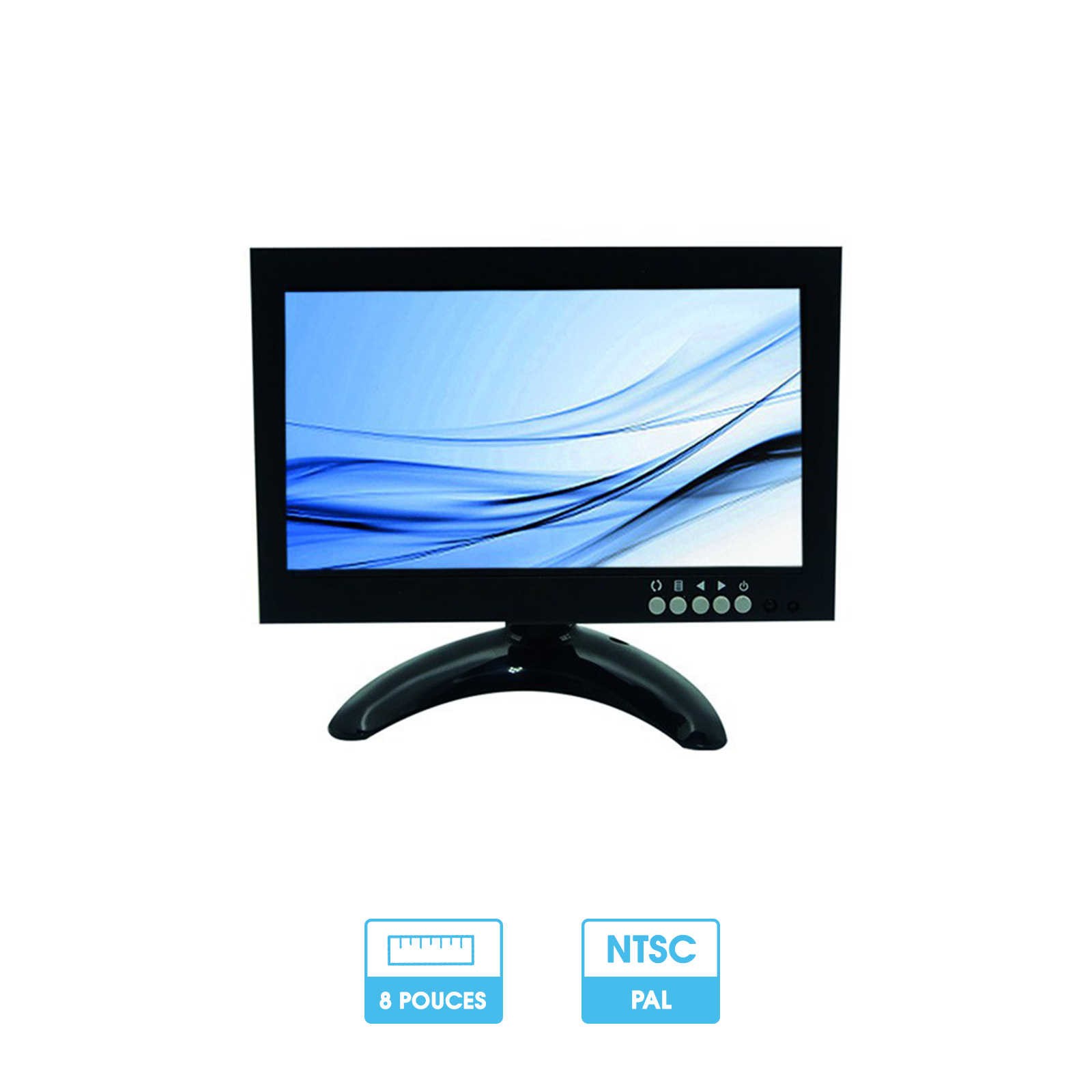 Ecran LCD de vidéosurveillance 8 pouces | 16:9 Full HD | Entrées BNC / AV / VGA et HDMI