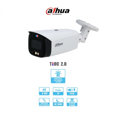 Caméra Dahua WizSense - TiOC 2.0 | Tube | 8 MP (4K) | IP | Alarme par clignotement lumineux | Différence humain / véhicule
