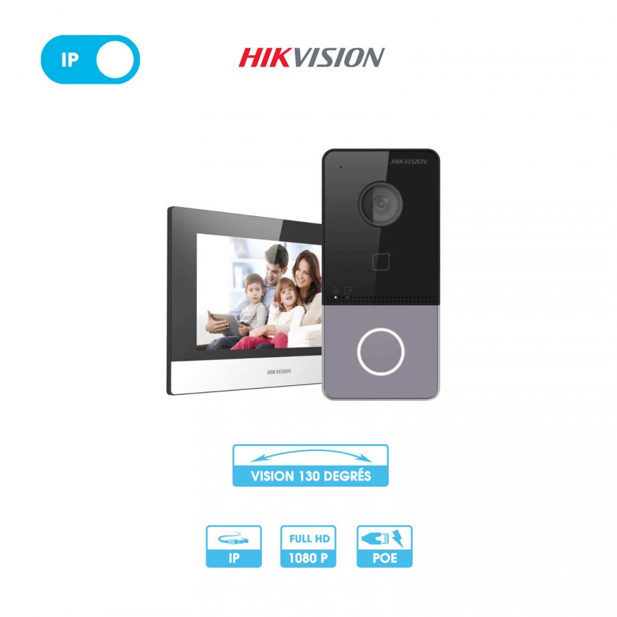 Kit interphone vidéo IP | Hikvision | Platine de rue + écran intérieur | Communication en wifi