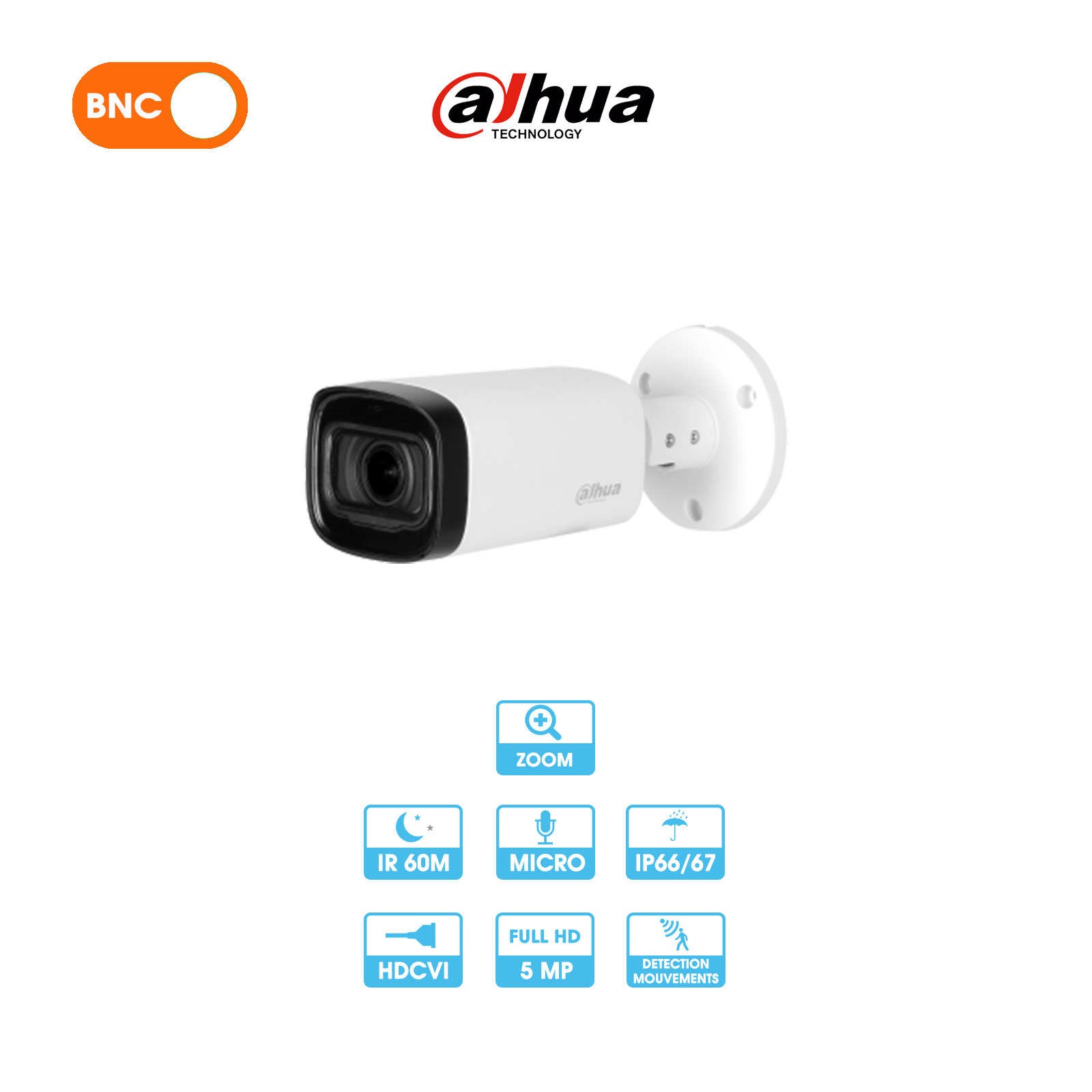 Caméra analogique Dahua | Tube | 5 MP | Zoom x4 | Micro | HDCVI