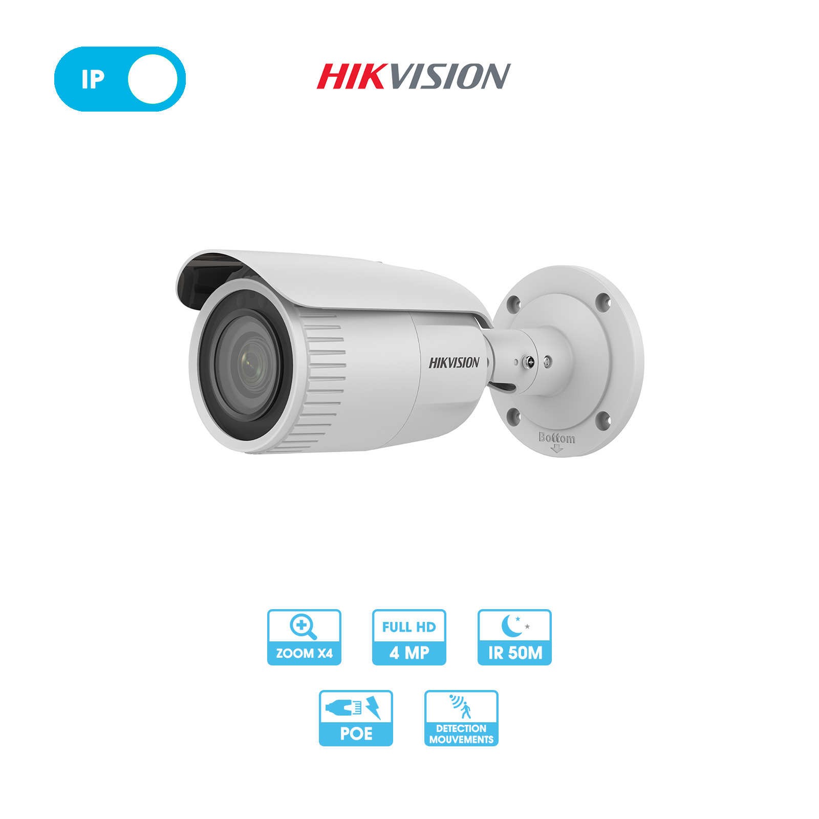 Caméra réseau Hikvision | Tube | 4 MP | Zoom x4 | IP PoE DS-2CD1643G2-IZ