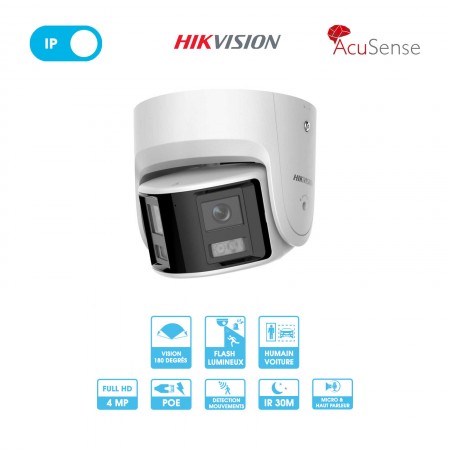 DS-2CD2346G2P-ISUSL
Caméra réseau Hikvision | Double objectif 180° | 4 MP | IP PoE | IA AcuSense