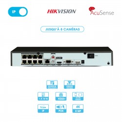 Enregistreur NVR Hikvision AcuSense | 8 caméras | IP PoE | 8 MP (4K) | 1 disque dur | DS-7608NXI-K1_8P | Vue de derrière