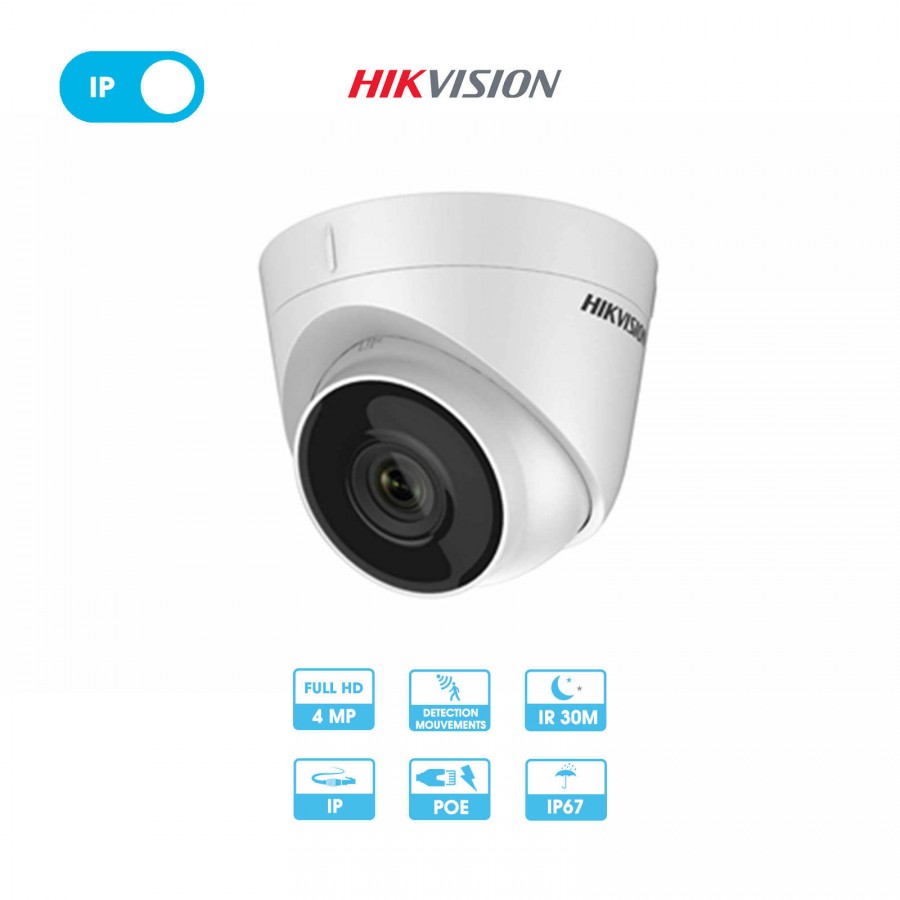 DS-2CD1343G0-I
Caméra réseau Hikvision | Dôme | 4 MP | Objectif fixe | IP PoE