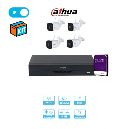 4 caméras wifi tube réseau Dahua | 4 MP | Micro et haut-parleur | Enregistreur + caméras
