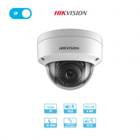 Caméra réseau Hikvision | Dôme antivandalisme| 4 MP |Objectif fixe | IP PoE