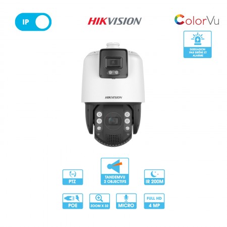 Caméra réseau Hikvision | PTZ - TandemVu | 4 MP | ColorVue | IP PoE