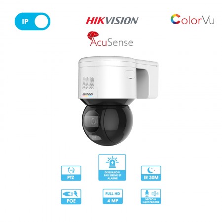 Caméra réseau Hikvision | PTZ | 4 MP | ColorVue | AcuSense | Micro et haut-parleur | IP PoE