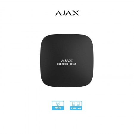 Alarme maison sans fil Ajax Systems | Hub 2 PLUS (3G) - Unité centrale intelligente | 2 SIM & Wifi + Ethernet | Noir