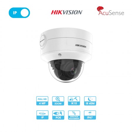 Caméra réseau Hikvision | Dôme antivandalisme| 4 MP | Zoom x4 | IP PoE | IA Acusense