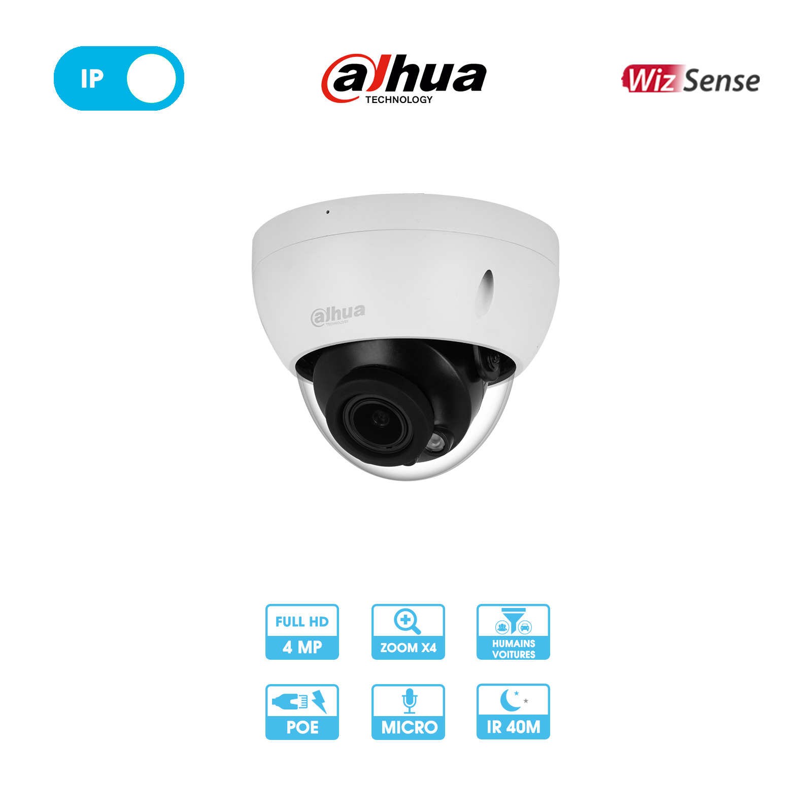 Caméra réseau Dahua IPC-HDBW2441RP-ZS-2713 | Dôme antivandalisme | 4 MP | Zoom x4 | IP PoE | Wizsense