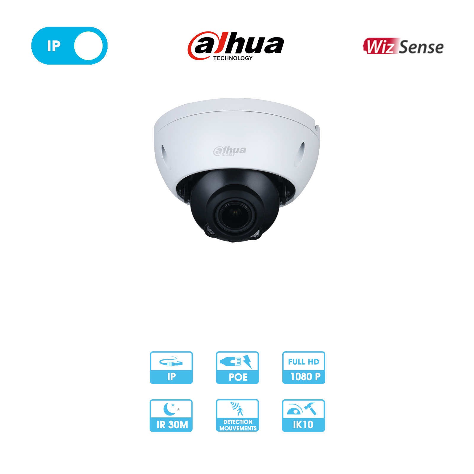 Caméra réseau Dahua IPC-HDBW1230DEP-SW-0280B | Dôme antivandalisme | 2 MP | IP PoE