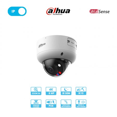 Caméra réseau Dahua IPC-HDBW3849R1P-ZAS-PV-27135 | Dôme antivandalisme | 8 MP | IP PoE | Wizsense