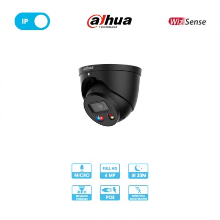 Caméra réseau Dahua Wisense-Tioc 2.0 IPC-HDW3449HP-AS-PV-0280B-S4-B| Dôme | 4 MP | IP PoE| Différence humain / véhicule