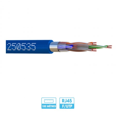 Câble réseau F/UTP CAT6 LSZH | 100 mètres | Bleu