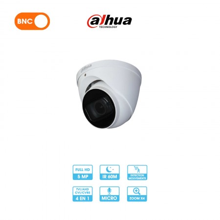Caméra analogique Dahua HAC-HDW2501TP-Z-A-27135-S2 | Dôme | 5 MP | HDCVI | Zoom motorisé | Micro