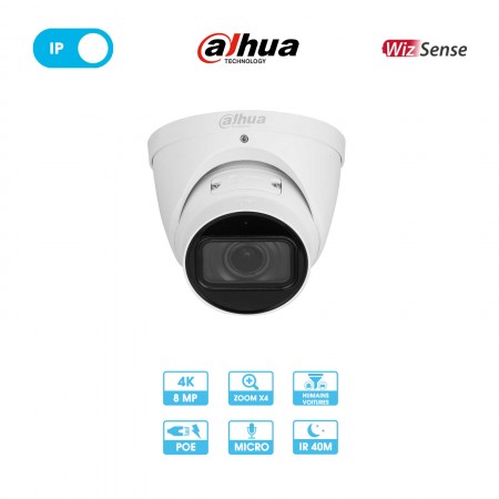 Caméra réseau Dahua IPC-HDW3841TP-ZS-27135-S2 | Dôme | 8 MP | Zoom x4 | Microphone | IP PoE | Wizsense