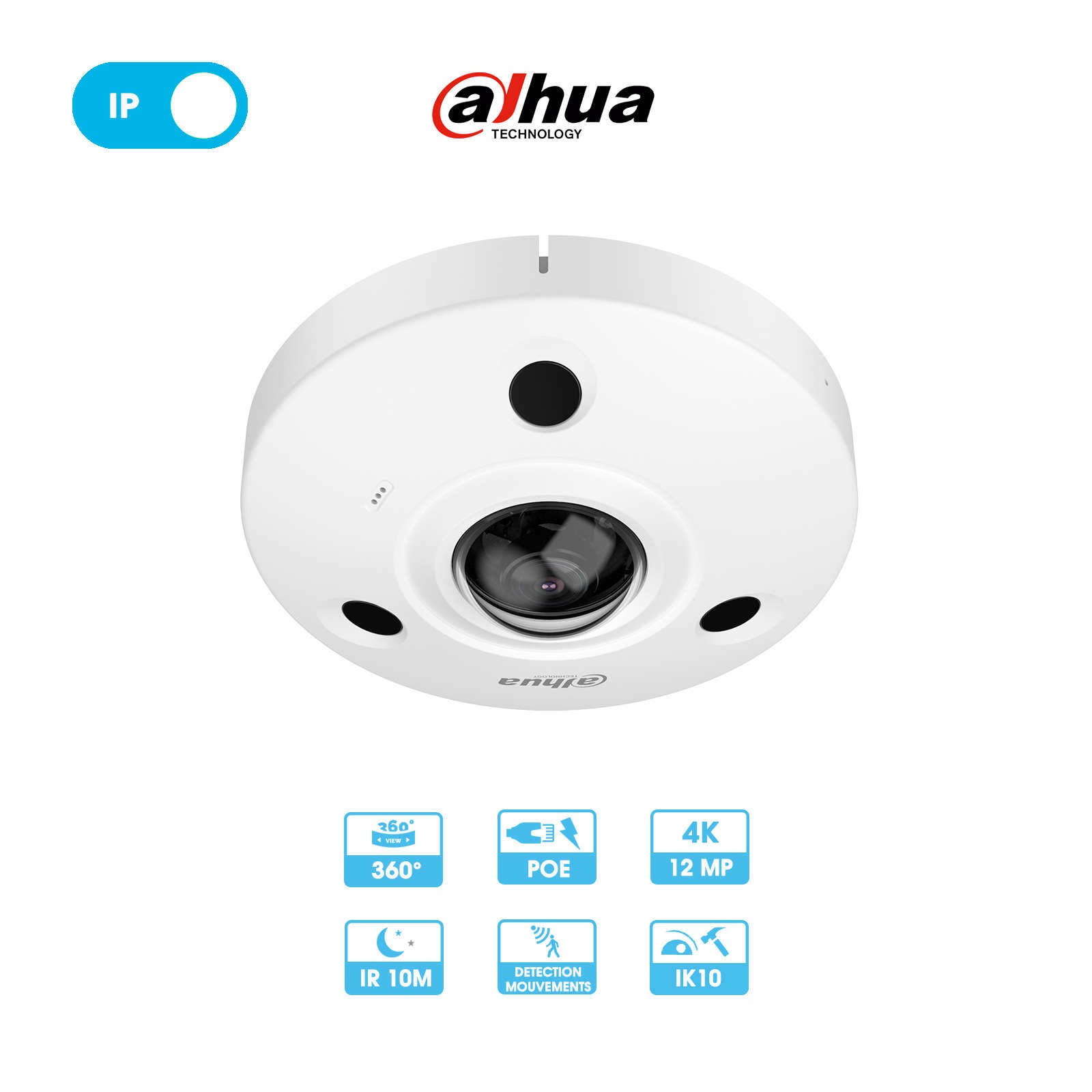 Caméra réseau Dahua IPC-EBW81230P| Dôme fisheye 360°| 12 MP | IP PoE