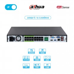 Enregistreur NVR Dahua | 16 caméras | IP | 16 ports POE | 8MP (4K) | 2 disques durs | Wizsense | vu de derrière