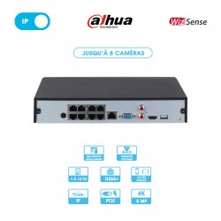 Enregistreur NVR Dahua | 8 caméras | IP | 8 ports POE | 8MP (4K) | 1 disque dur | Wizsense | vu de derrière