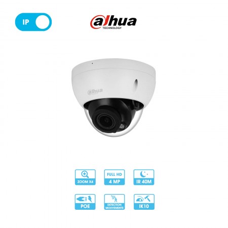 Caméra réseau Dahua IPC-HDBW1431RP-ZS-2812-S4 | Dôme antivandalisme | 4 MP | Zoom x4 | IP PoE