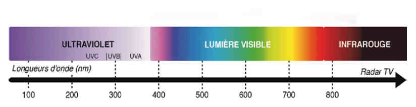 spectre lumineux pour montrer que les infrarouges ne se voient pas à l'oeil nu