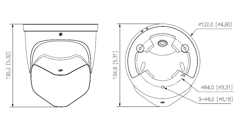schema des dimensions de la caméra DH-IPC-PDW3849-A180-AS-PV de Dahua