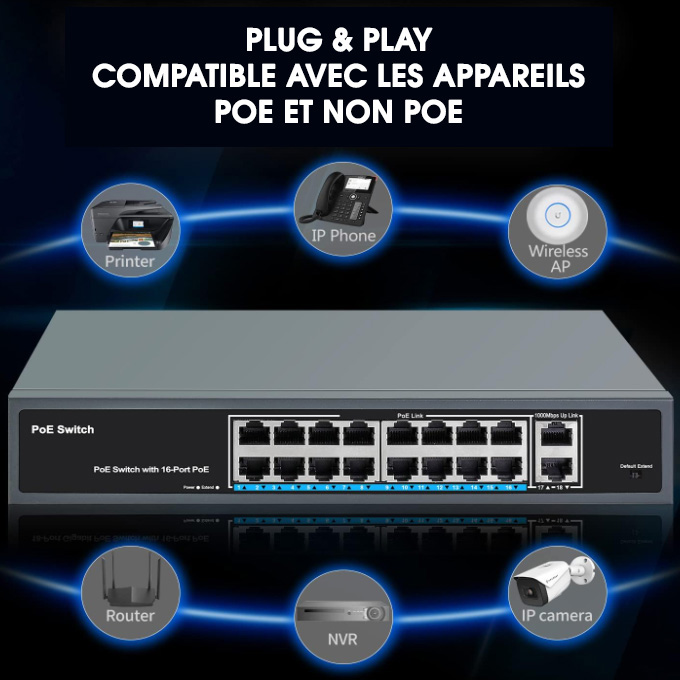 switch plug and play 16 ports PoE 100Mbps