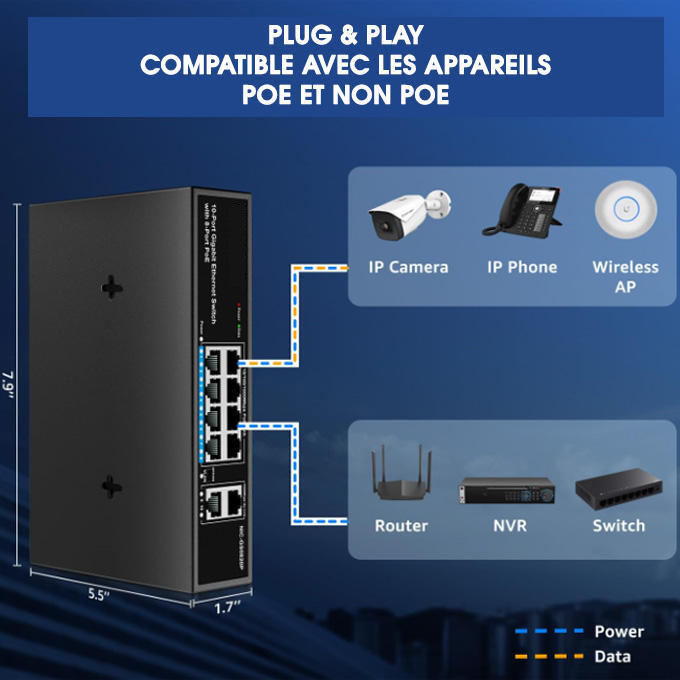switch plug and play 8 ports PoE 100Mbps